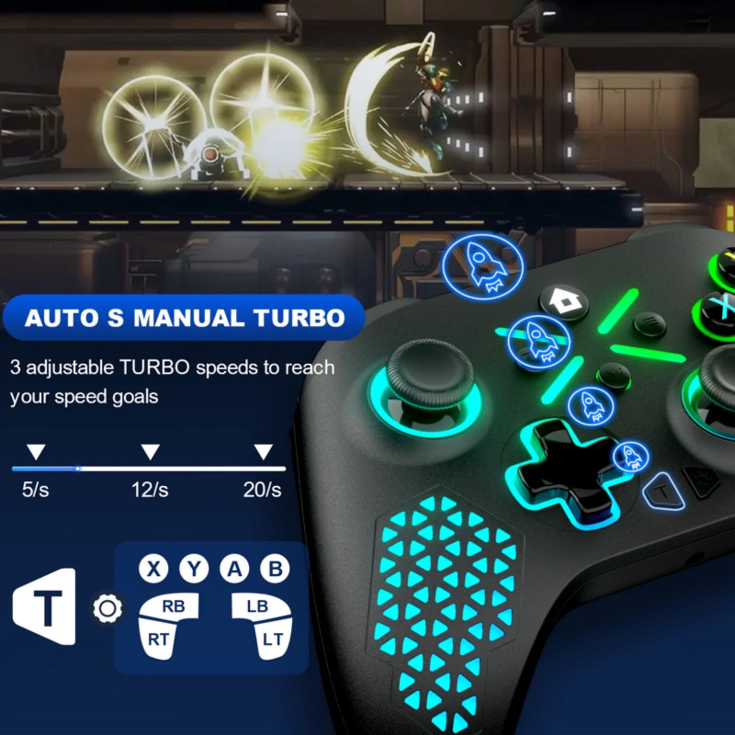 RGB Wireless Game Controller for Xbox One/X/S/Series X/S/PC Gamepad Gaming Joystick W/ LED Turbo Macro Function 3.5mm Audio Jack