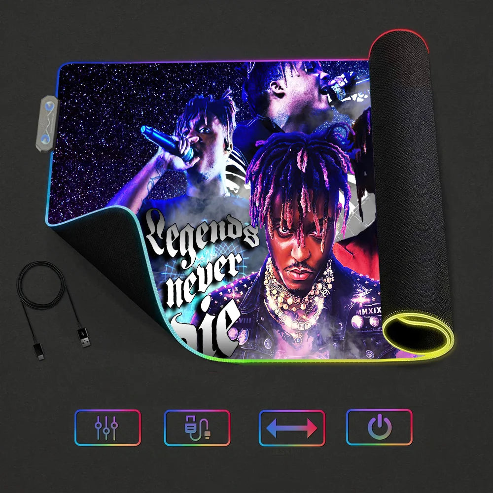 Rapper Juice WRLD Legends Never Die For Rgb Mouse Pad Xxl Steelserie Laptop Mat Gaming Mousepad Backlit Keyboard Girl Table Pads