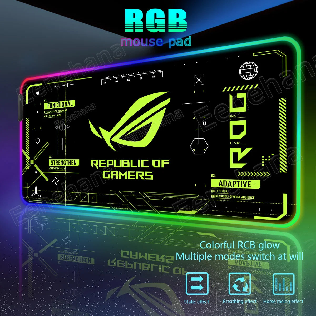 RGB Luminous ASUS Large PC Gaming Mouse Pad Black-green Desk Accessories LED XXL ROG Keyboard Extended Pads Backlight Cool Mats
