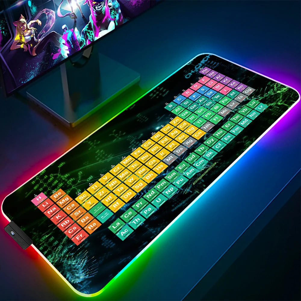 Keyboards Gaming Mat Periodic Table of Elements Ergonomic Mouse Pad Rgb Big Luminescence Mousepepad Laptop Colorful Desk Mat Xxl