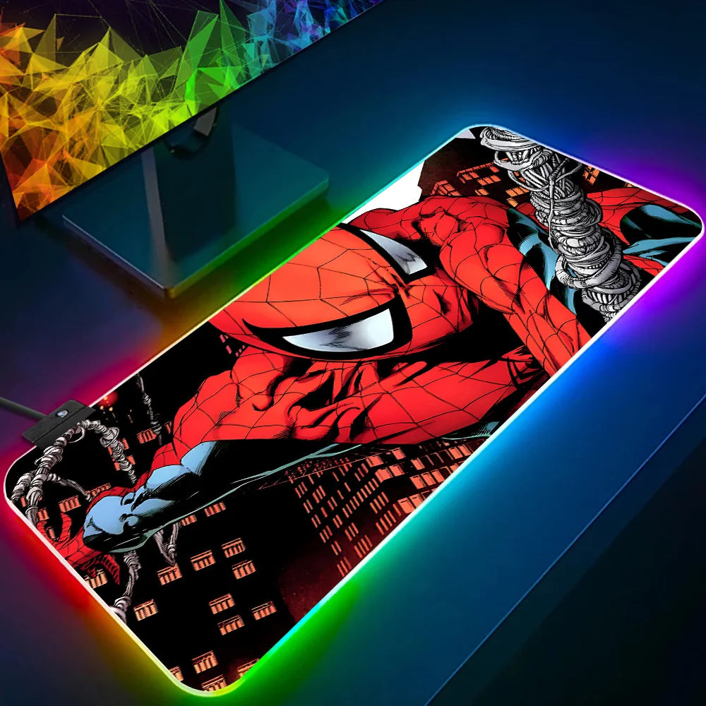 RGB Pc Gamer Keyboard Mouse Pad Mousepad LED Glowing Mouse Mats Rubber Hot movie Spiders-Man Gaming Computer Mausepad