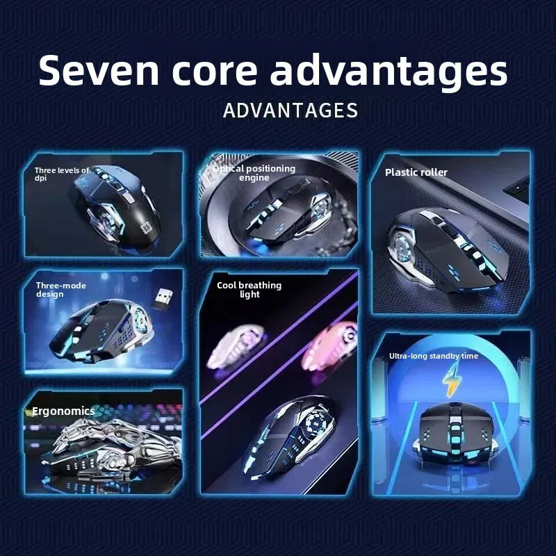 RGB Dual-Mode Wired Mouse 2.4G Wireless Mouse Gaming Mouse Rechargeable Silent Mouse 3600 DPI Adjustable Mouse Mice for Laptop