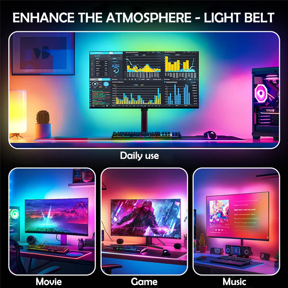 RGB Gaming Light Sync Strip Screen Backlight with Smart APP Control Ambient Lighting DIY Color Modes Computer Game Room