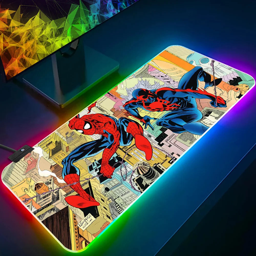 RGB Pc Gamer Keyboard Mouse Pad Mousepad LED Glowing Mouse Mats Rubber Hot movie Spiders-Man Gaming Computer Mausepad