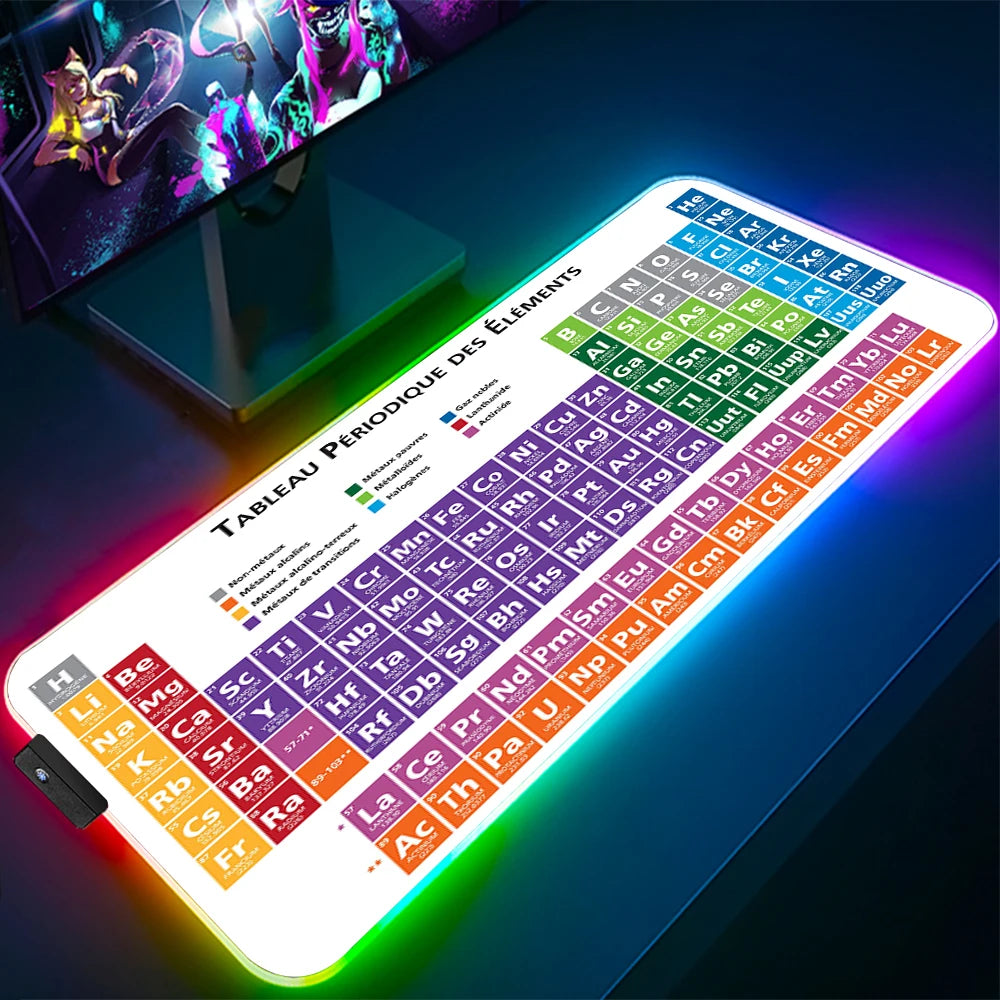 Keyboards Gaming Mat Periodic Table of Elements Ergonomic Mouse Pad Rgb Big Luminescence Mousepepad Laptop Colorful Desk Mat Xxl