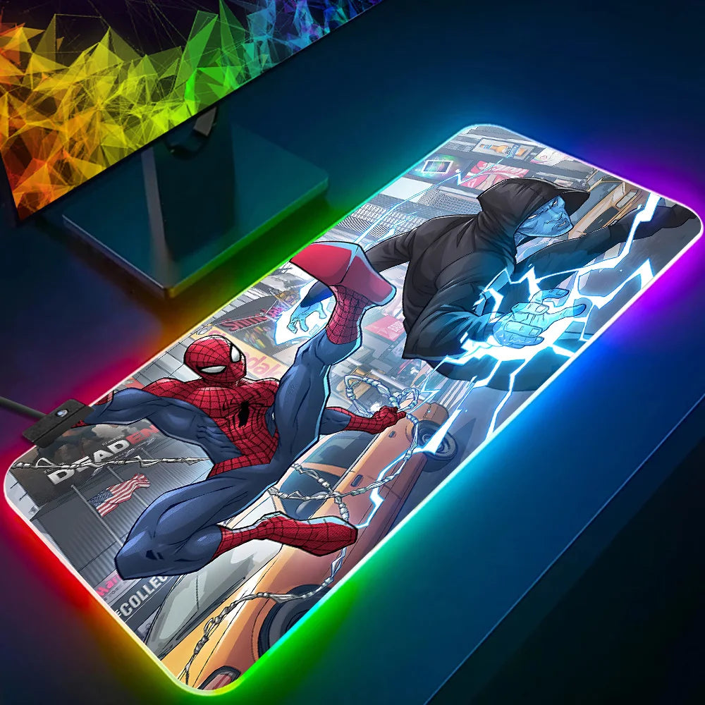 RGB Pc Gamer Keyboard Mouse Pad Mousepad LED Glowing Mouse Mats Rubber Hot movie Spiders-Man Gaming Computer Mausepad
