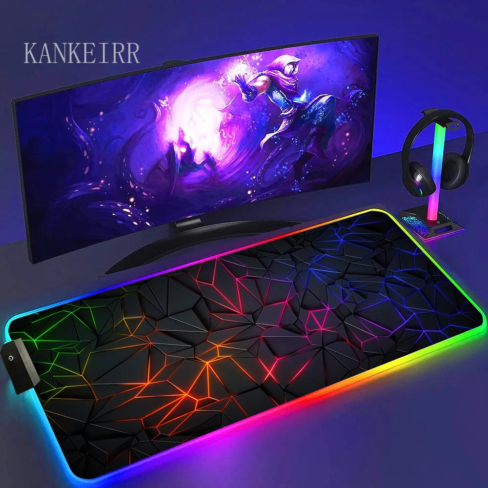 Geometry Large RGB Gamer Mousepad With Backlight Mouse Mat Gaming Mousepads LED Keyboard Mats Luminous Desk Pads Mouse Pad PC
