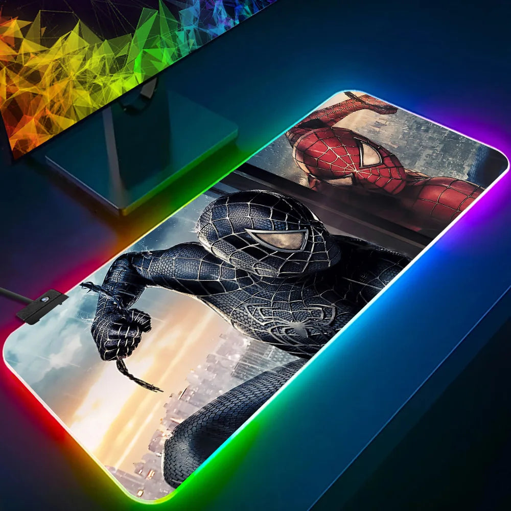 RGB Pc Gamer Keyboard Mouse Pad Mousepad LED Glowing Mouse Mats Rubber Hot movie Spiders-Man Gaming Computer Mausepad