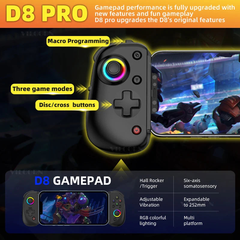 Tablet RGB Gaming Controller FPS Mobile Gamepad For Android IOS PS4 Switch PC Hall Trigger Joystick with M1M2/Turbo/6-Axis