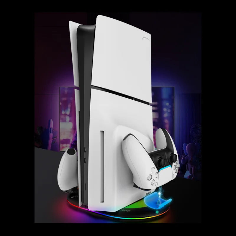 PS5pro, PS5slim Game console Optical drive digital upright stand base with lights P5 dual controller seat charger headset mount