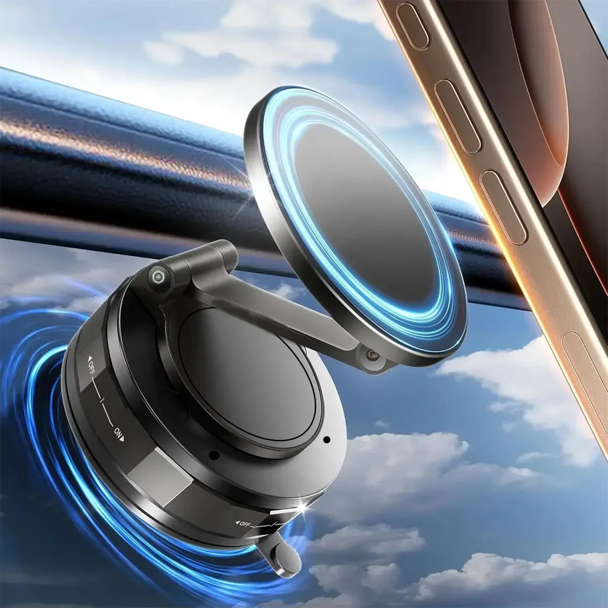 2026 Upgraded 360° Vacuum Magnetic Car Phone Holder for Magsafe [96+LBS Strongest Suction & 2800gf Strongest Magnetic]