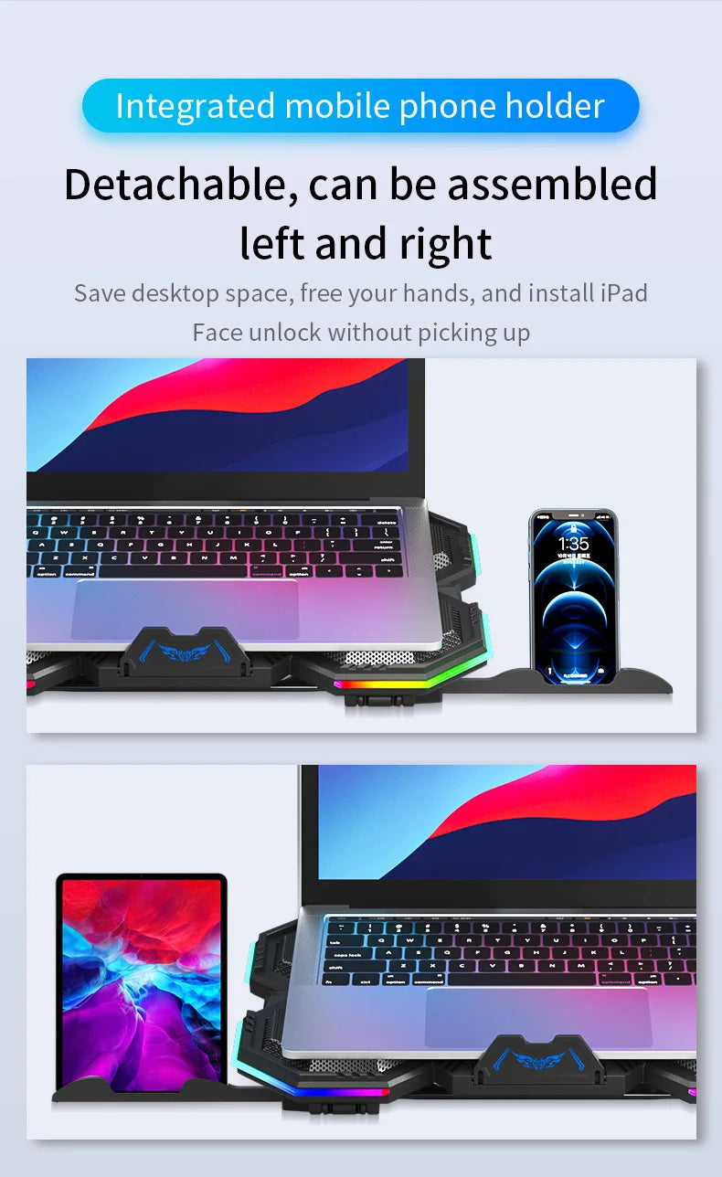 RGB Gaming Laptop Cooling Pad Air Cooler Notebook Stand Holder with 6 fans Cooling Fan Base Suit for 12-17 inch Laptop Stand