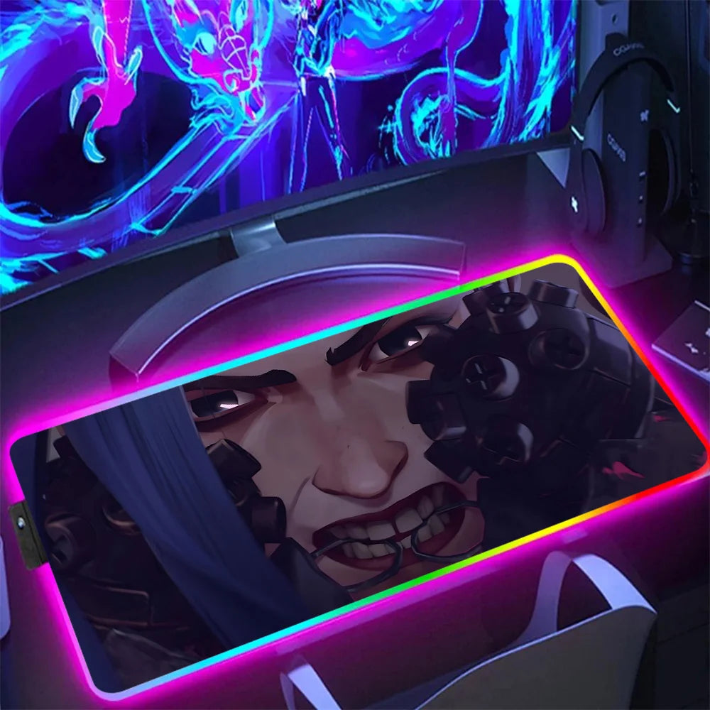 Hot Anime Game Graffiti Jinxs RGB Pc Gamer Keyboard Mouse Pad Mousepad LED Glowing Mouse Mats Rubber Gaming Computer Mausepad