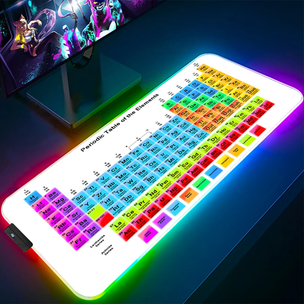 Keyboards Gaming Mat Periodic Table of Elements Ergonomic Mouse Pad Rgb Big Luminescence Mousepepad Laptop Colorful Desk Mat Xxl
