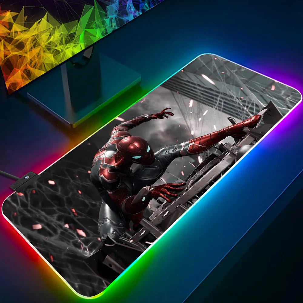 RGB Pc Gamer Keyboard Mouse Pad Mousepad LED Glowing Mouse Mats Rubber Hot movie Spiders-Man Gaming Computer Mausepad
