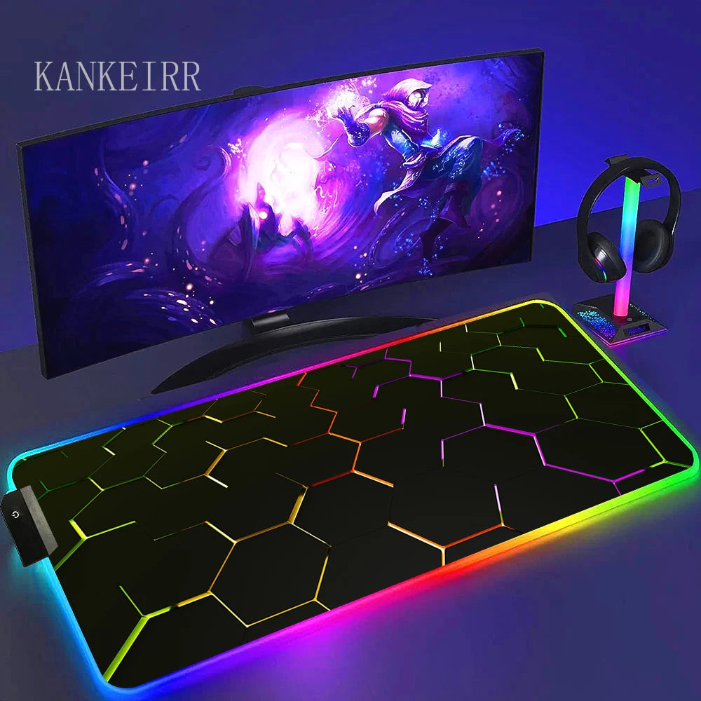 Geometry Large RGB Gamer Mousepad With Backlight Mouse Mat Gaming Mousepads LED Keyboard Mats Luminous Desk Pads Mouse Pad PC