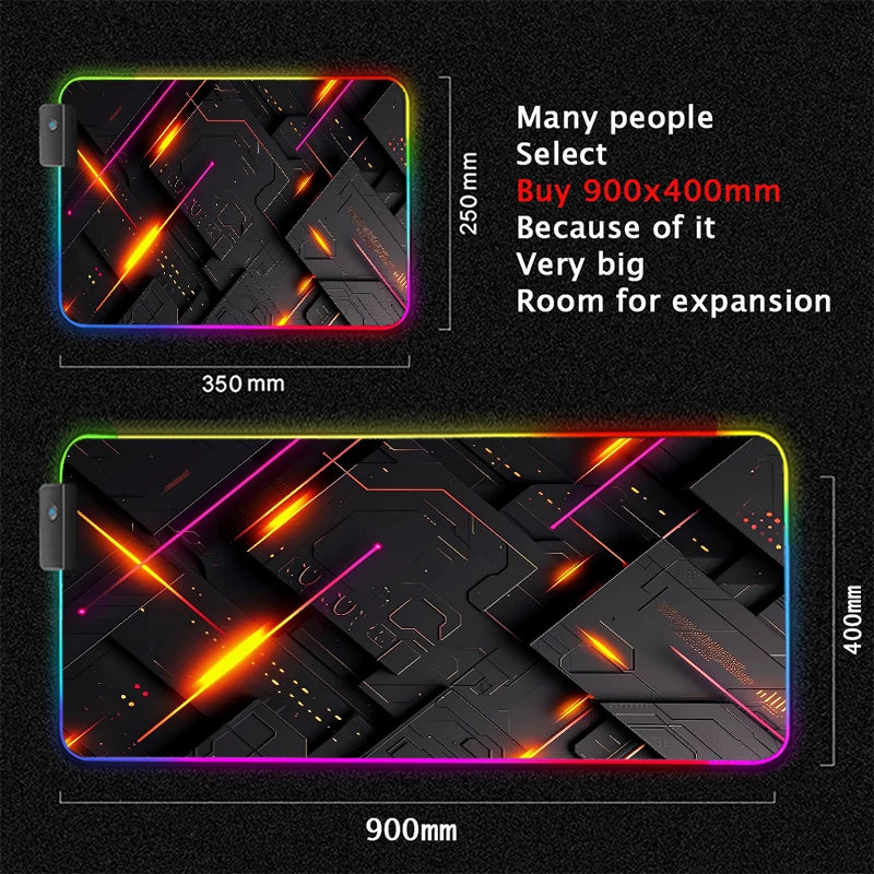 XXL RGB Gaming Mouse Pad New 3D Geometry Desk Mat HD Gamer Accessories Large LED Light Mousepads PC Computer Carpet with Backlit