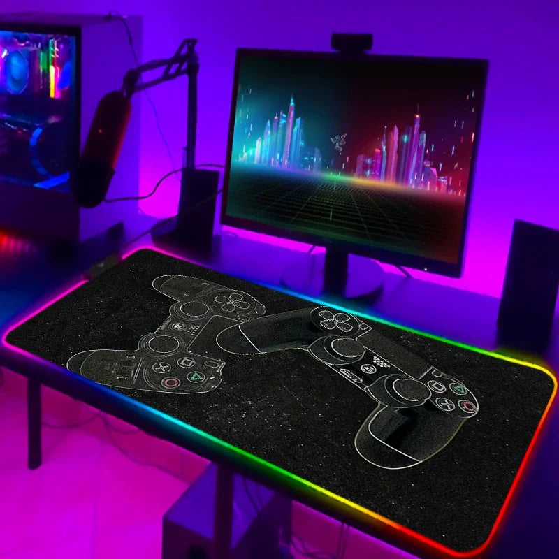 LED Gaming Mouse Pad With Backlight Deskmat PSFour Mousepad RGB Gamer Desk Decorations Computer Mouse Pad Pc Gamer Full Mat