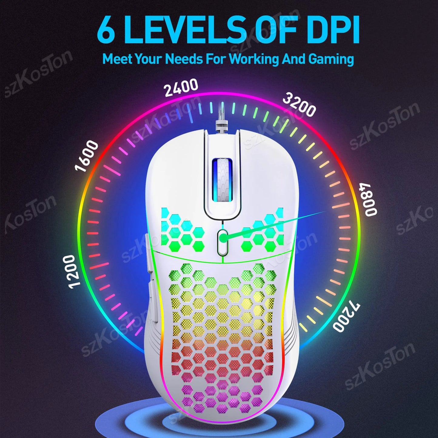 RGB Wired Gaming Mouse Ergonomic Design Mouses 6Levels Adjustable 7200DPI with Backlight for Office Computer PC Gamer