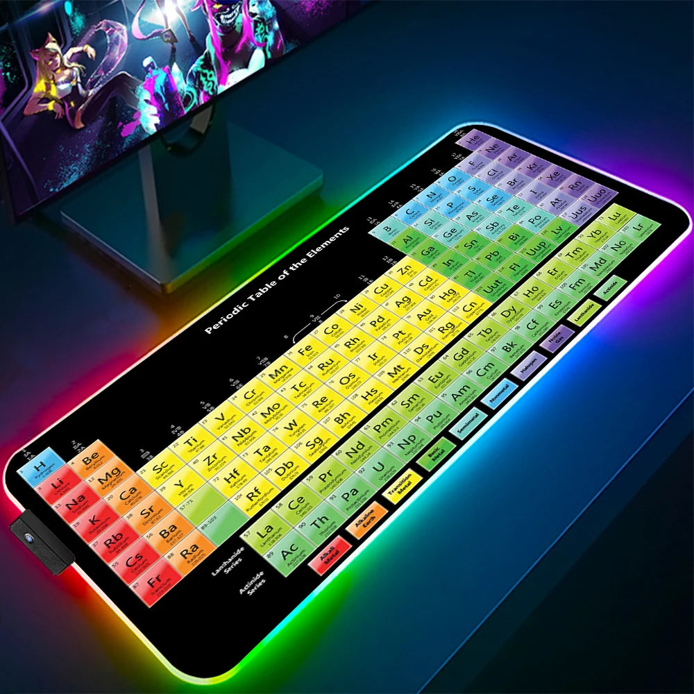 Keyboards Gaming Mat Periodic Table of Elements Ergonomic Mouse Pad Rgb Big Luminescence Mousepepad Laptop Colorful Desk Mat Xxl