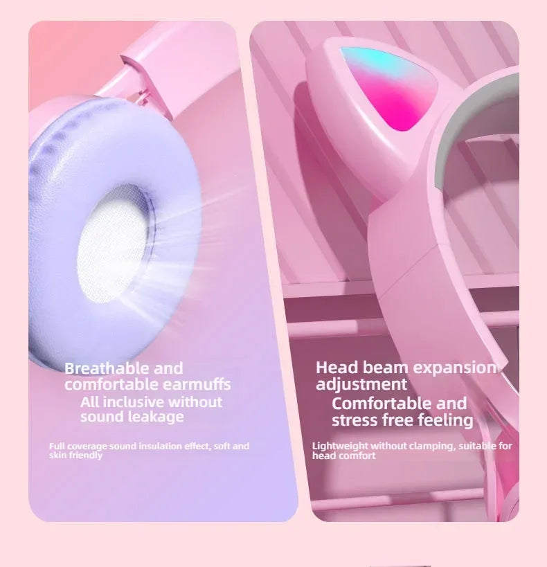 RGB Lighting Headphone For PC Computer iPad Cat Ear Gaming Headset Noise Reduction Headphones With Microphone Children Gift