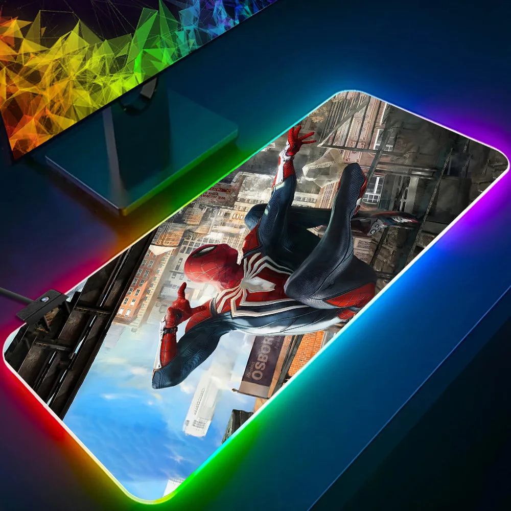 RGB Pc Gamer Keyboard Mouse Pad Mousepad LED Glowing Mouse Mats Rubber Hot movie Spiders-Man Gaming Computer Mausepad