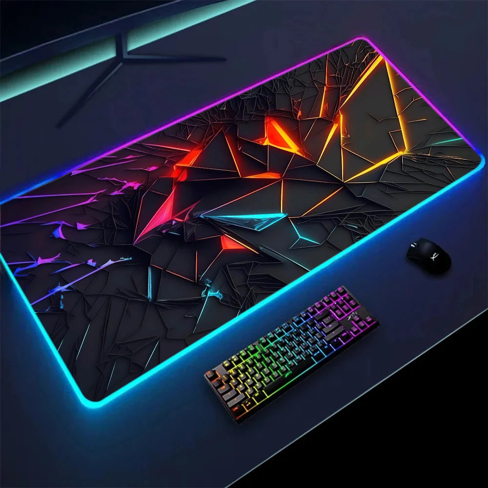 XXL RGB Gaming Mouse Pad New 3D Geometry Desk Mat HD Gamer Accessories Large LED Light Mousepads PC Computer Carpet with Backlit