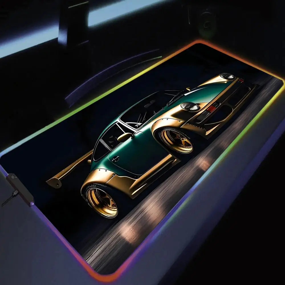 Car Theme RGB Mouse Pad Large Gaming Mousepads LED Light Locked Edges Game Accessories Table Pads Cool Keyboard Mats XXL 90x40cm