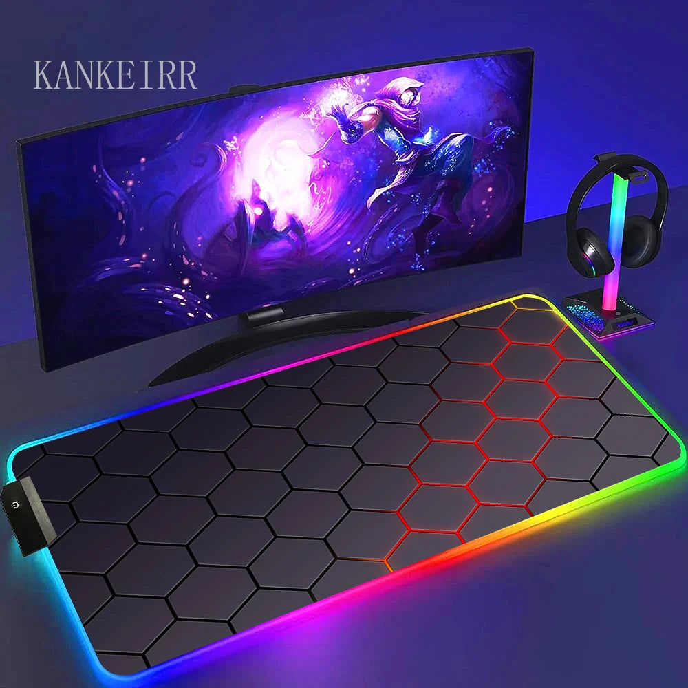 Geometry Large RGB Gamer Mousepad With Backlight Mouse Mat Gaming Mousepads LED Keyboard Mats Luminous Desk Pads Mouse Pad PC