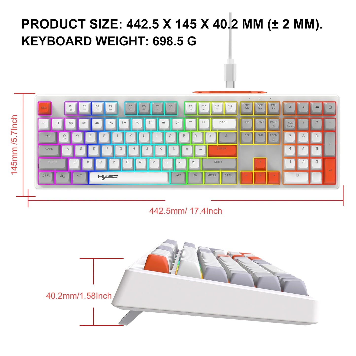 RGB Backlight Gaming Keyboard 108 Keys Adjustable USB Wired Keyboard for Windows Computer Laptops Desktop Dropshipping Wholesale