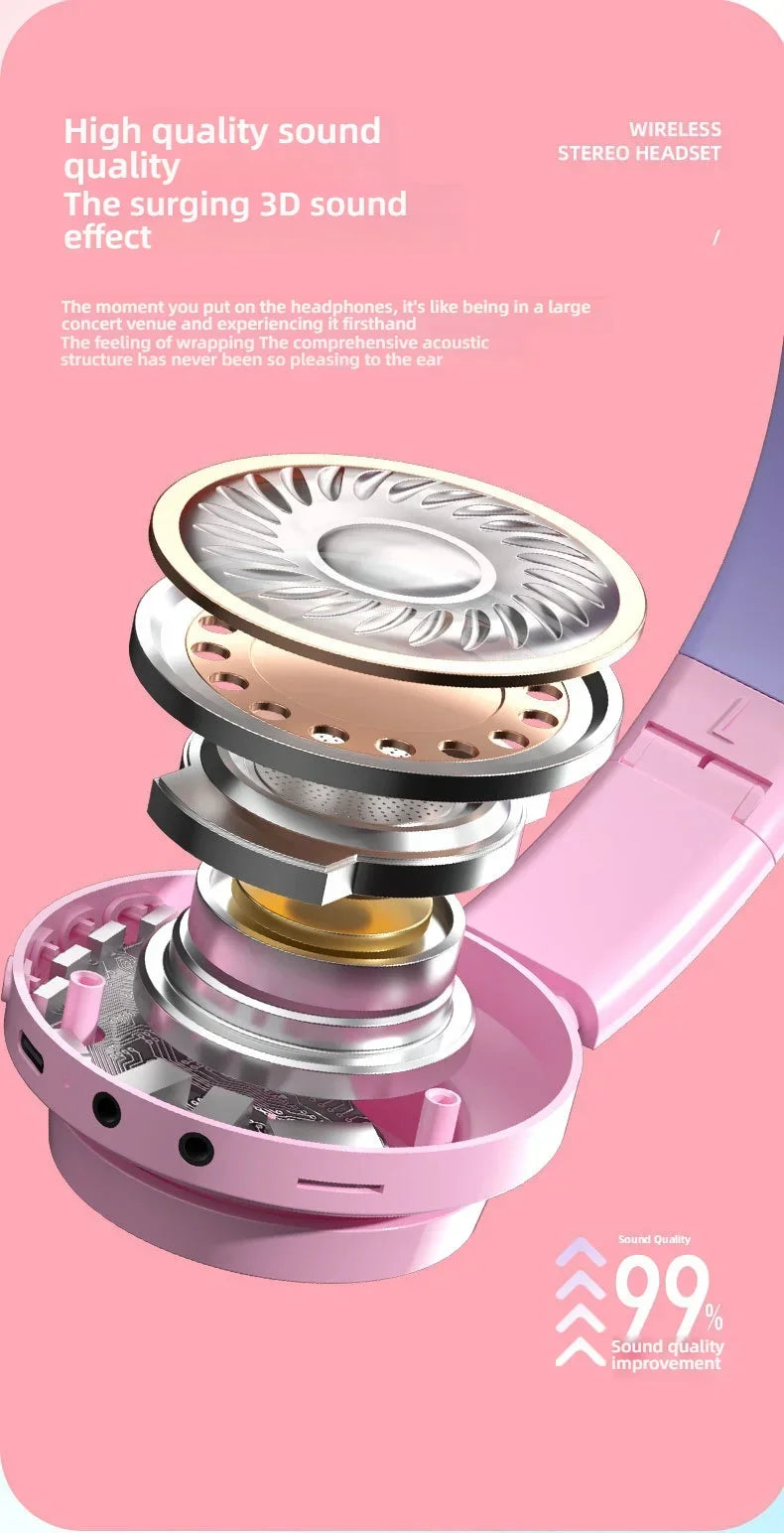 RGB Lighting Headphone For PC Computer iPad Cat Ear Gaming Headset Noise Reduction Headphones With Microphone Children Gift