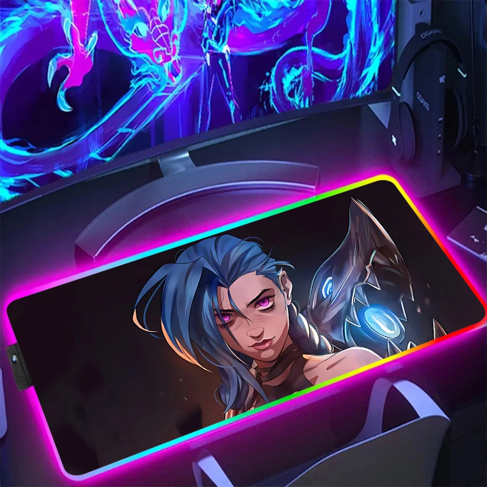 Hot Anime Game Graffiti Jinxs RGB Pc Gamer Keyboard Mouse Pad Mousepad LED Glowing Mouse Mats Rubber Gaming Computer Mausepad