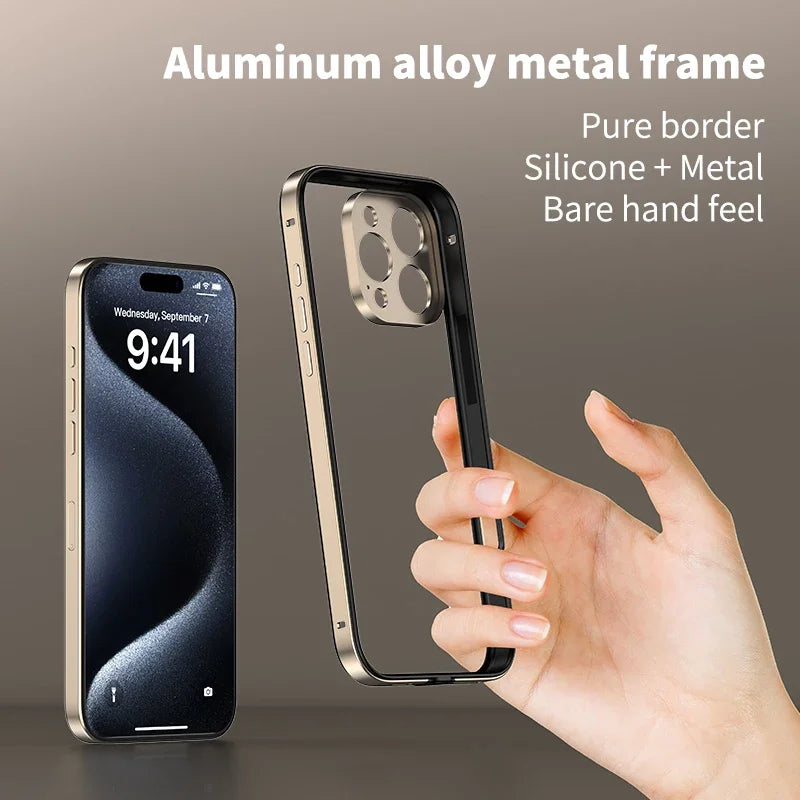 Camera Protection + Hybrid Silicone Frame Aluminum Metal Phone Case For iPhone 17 16 15 Pro Max 14 13 Better Heat Bumper