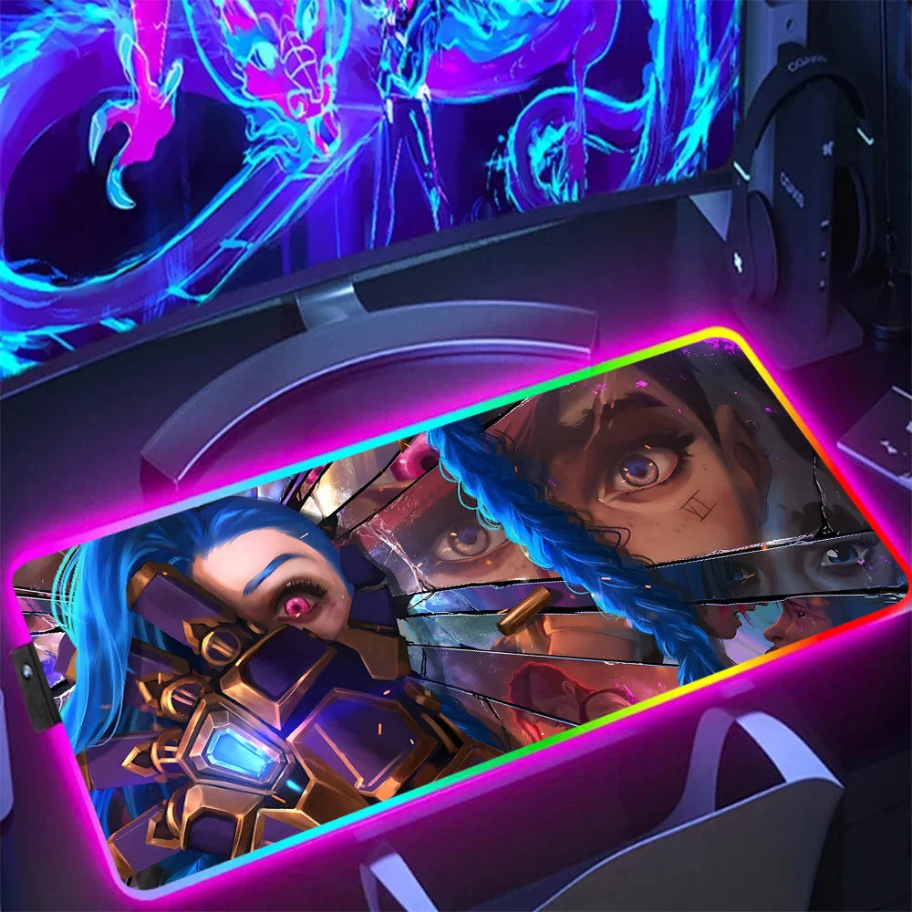 Hot Anime Game Graffiti Jinxs RGB Pc Gamer Keyboard Mouse Pad Mousepad LED Glowing Mouse Mats Rubber Gaming Computer Mausepad