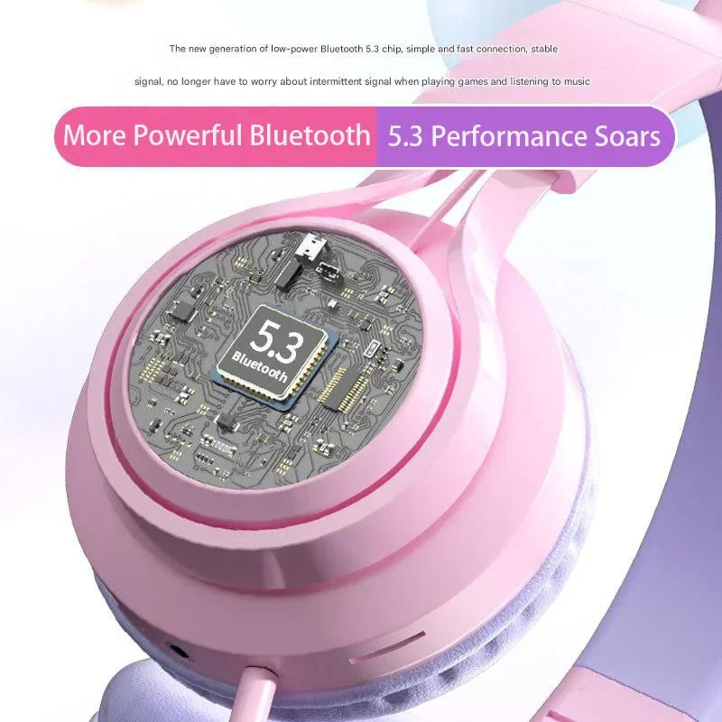 RGB Lighting Headphone For PC Computer iPad Cat Ear Gaming Headset Noise Reduction Headphones With Microphone Children Gift