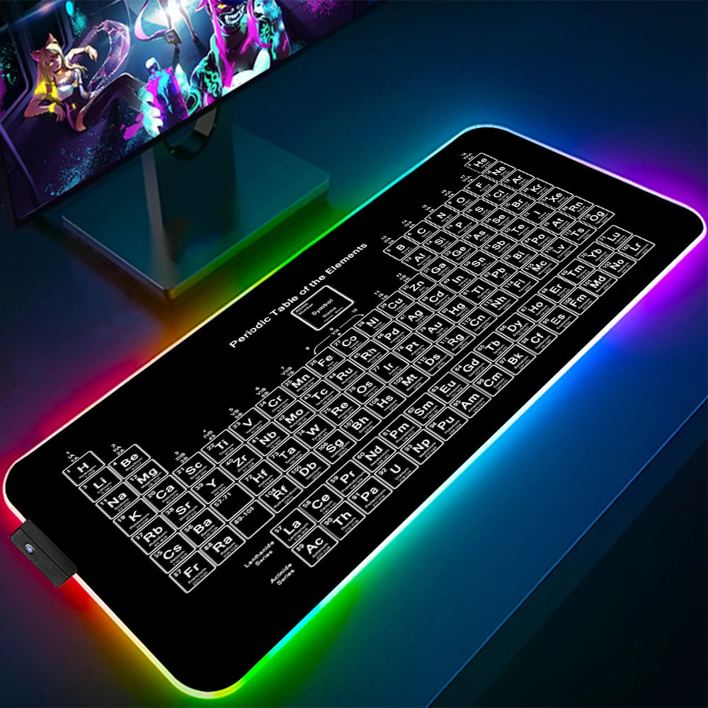 Keyboards Gaming Mat Periodic Table of Elements Ergonomic Mouse Pad Rgb Big Luminescence Mousepepad Laptop Colorful Desk Mat Xxl