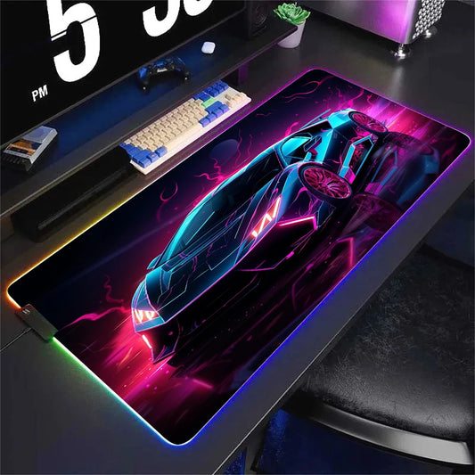 Futuristic Gaming RGB Mouse Pad Sports Car Mouse Pads 400X900MM Offices Accessories Gamer Luminous Mousepad LED HD Print Deskmat