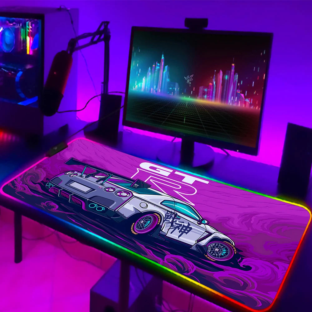Gamer Sports Cars RGB Mouse Pad for Computer Desks Desktops Setup Gaming Accessories Large LED Mouse Pad 90x40 Colorful Mouspad