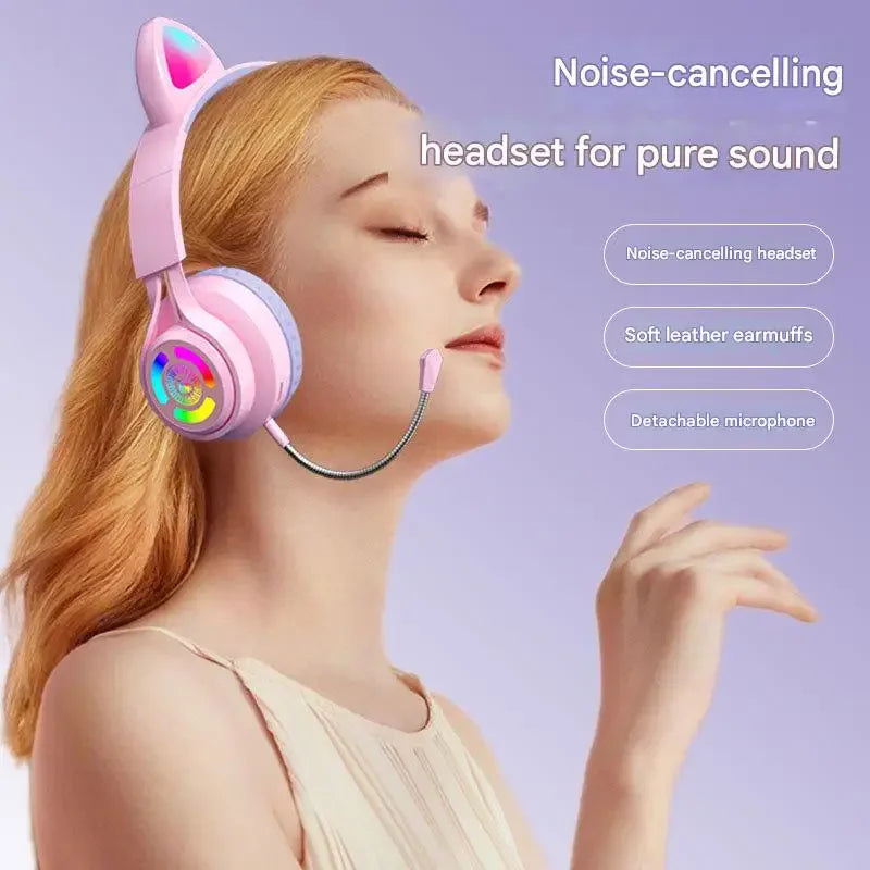 RGB Lighting Headphone For PC Computer iPad Cat Ear Gaming Headset Noise Reduction Headphones With Microphone Children Gift