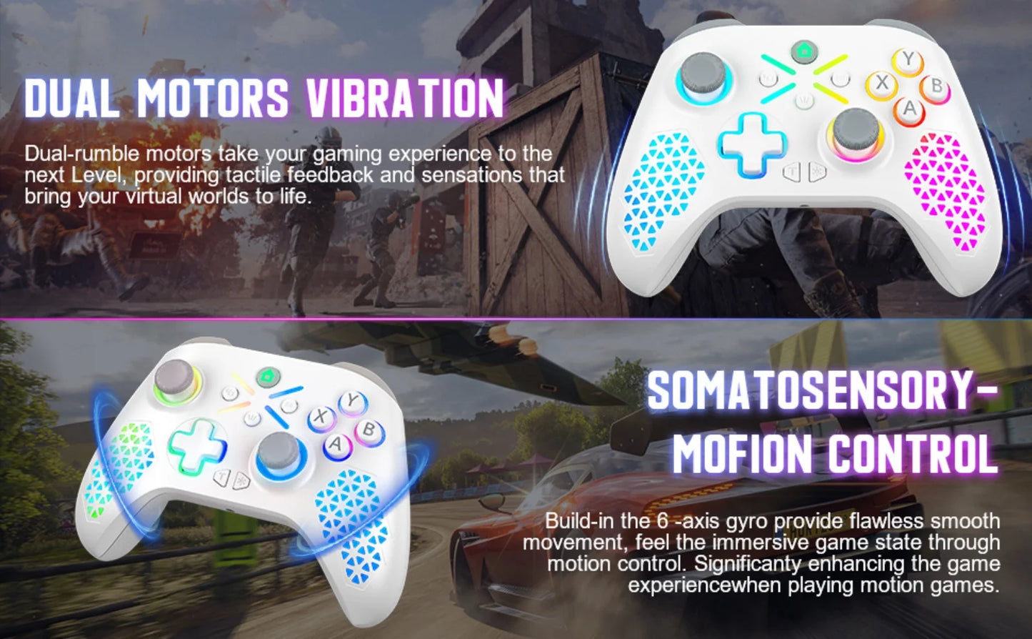 RGB Wireless Game Controller for Xbox One/X/S/Series X/S/PC Gamepad Gaming Joystick W/ LED Turbo Macro Function 3.5mm Audio Jack