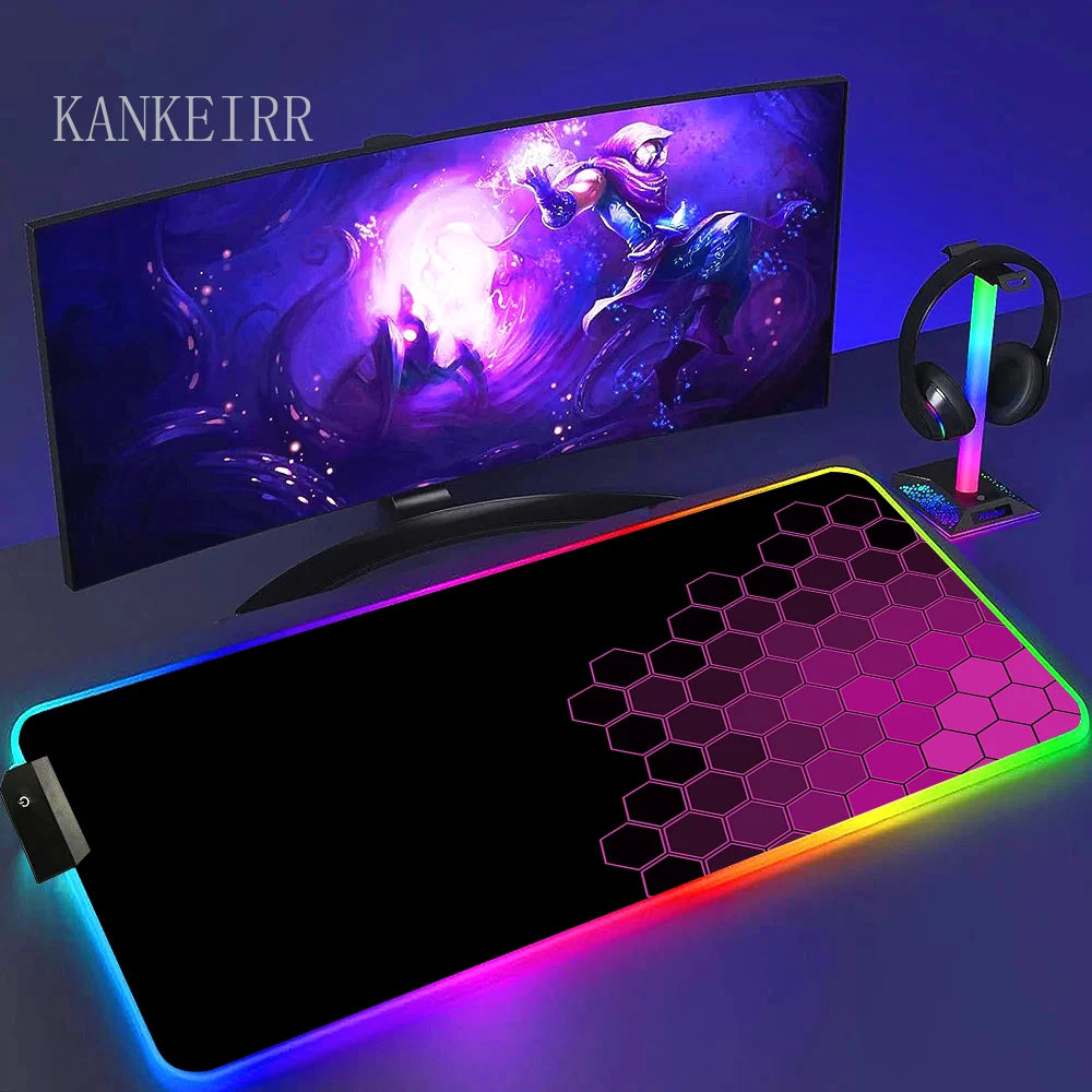 Geometry Large RGB Gamer Mousepad With Backlight Mouse Mat Gaming Mousepads LED Keyboard Mats Luminous Desk Pads Mouse Pad PC