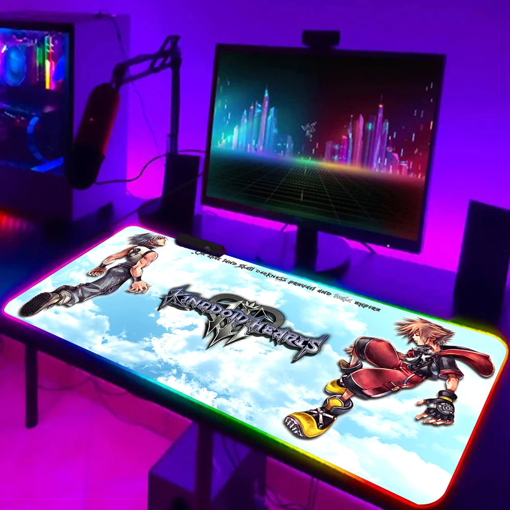 Games Kingdom Hearts RGB Pc Gamer Keyboard Mouse Pad Mousepad LED Glowing Mouse Mats Rubber Gaming Computer Mausepad