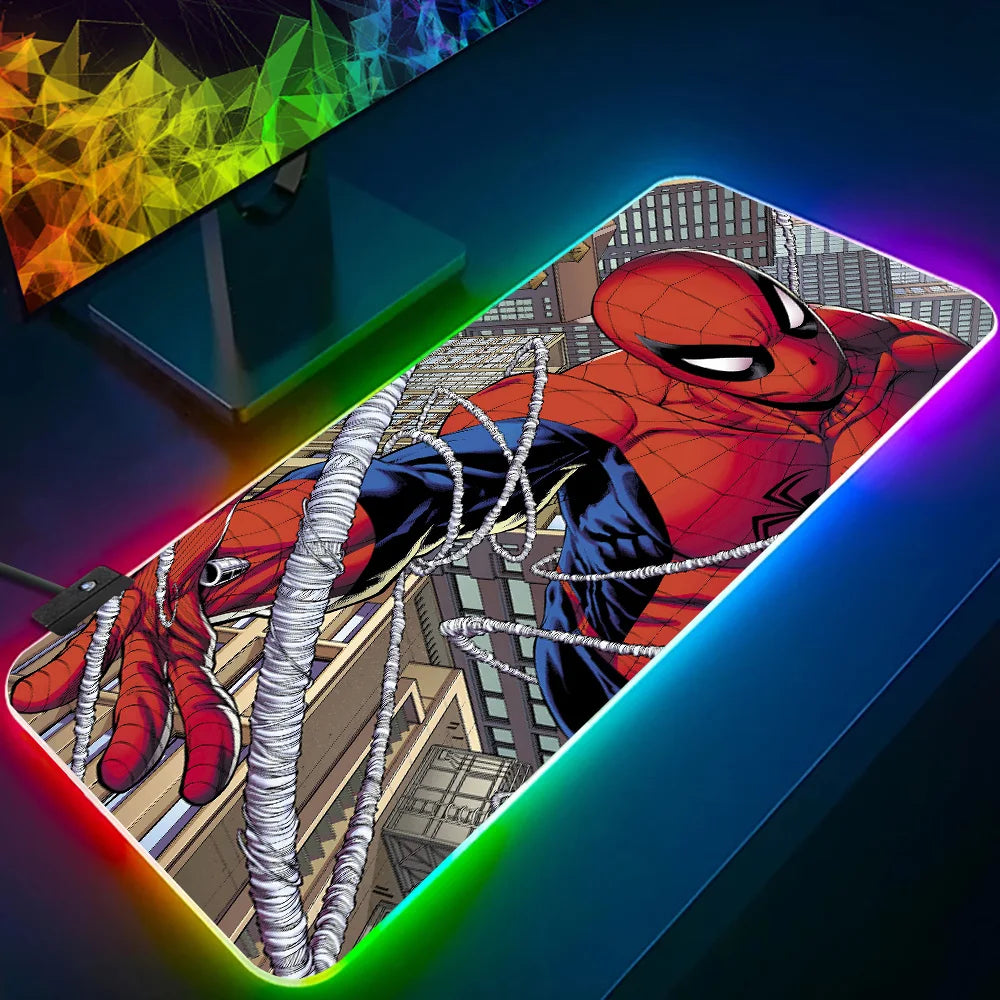 RGB Pc Gamer Keyboard Mouse Pad Mousepad LED Glowing Mouse Mats Rubber Hot movie Spiders-Man Gaming Computer Mausepad