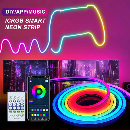 5V USB RGBIC Neon LED Strip Lights with Bluetooth APP Control Music Sync Waterproof Flexible Tape for Gaming Room Party Decor