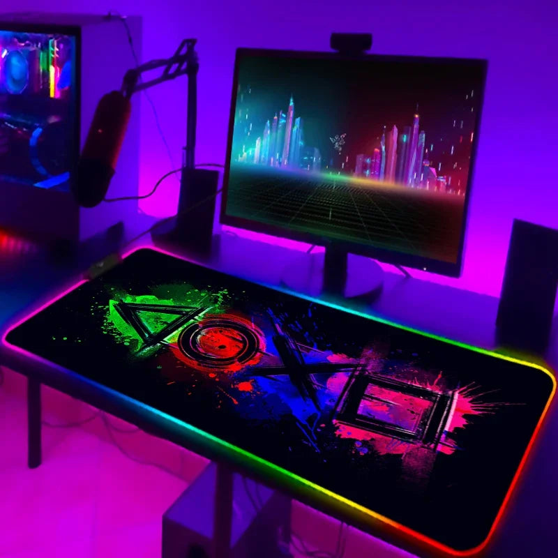 LED Gaming Mouse Pad With Backlight Deskmat PSFour Mousepad RGB Gamer Desk Decorations Computer Mouse Pad Pc Gamer Full Mat