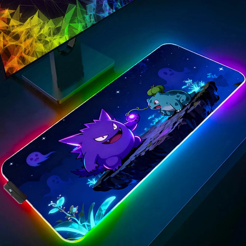 RGB Mouse Pad Gamer P-Pokemons Gengar Computer xxl Pc Backlight Mousepad Carpet Gaming Accessories Keyboard LED Desk Mat