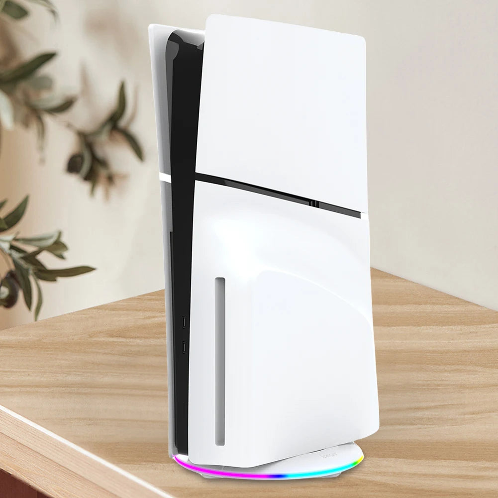 RGB Vertical Stand with Anti-Slip Pad Game Console Base Stable for PS5 Slim Console for PS5 Slim Disc/Digital Version