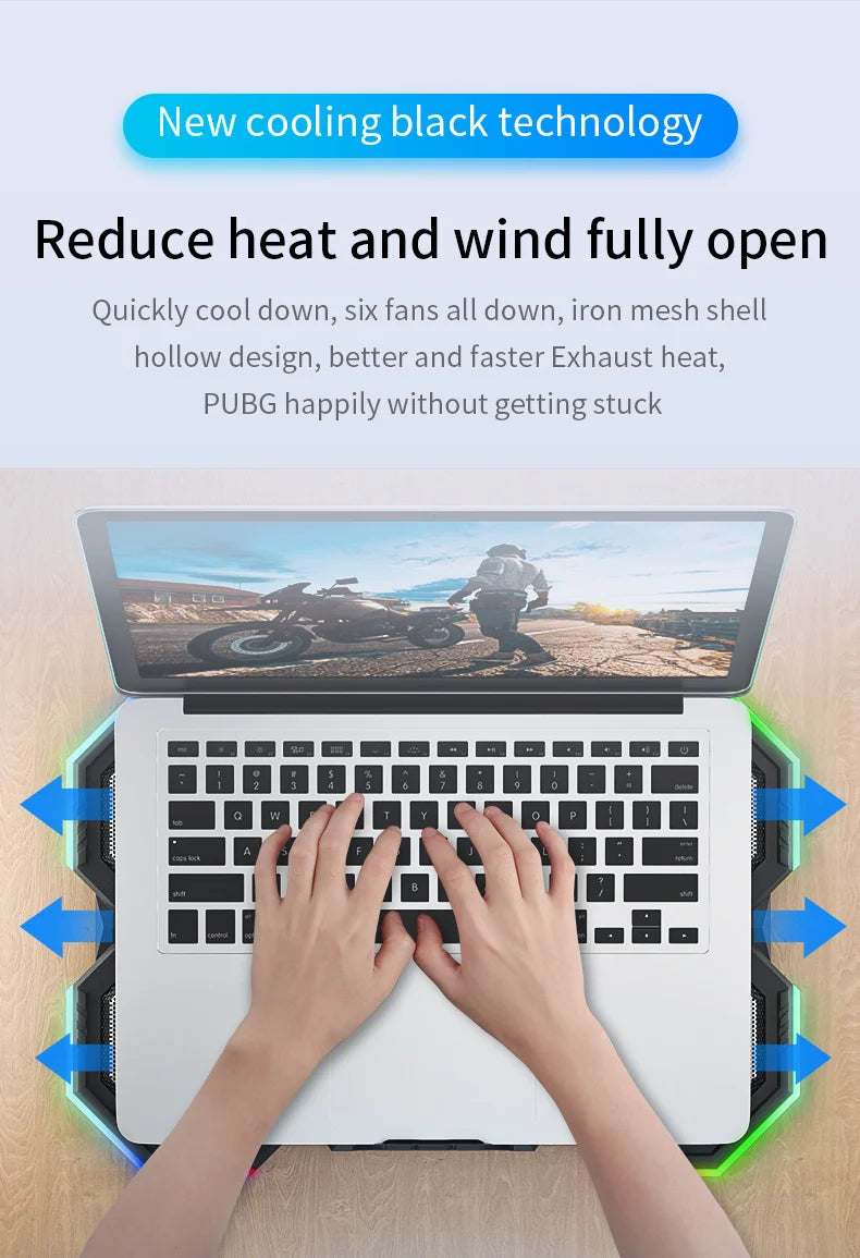 RGB Gaming Laptop Cooling Pad Air Cooler Notebook Stand Holder with 6 fans Cooling Fan Base Suit for 12-17 inch Laptop Stand