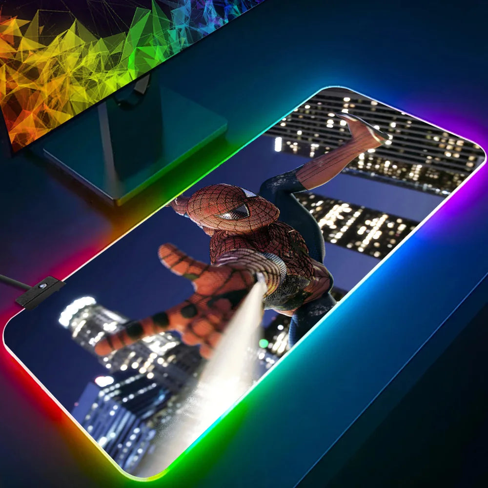 RGB Pc Gamer Keyboard Mouse Pad Mousepad LED Glowing Mouse Mats Rubber Hot movie Spiders-Man Gaming Computer Mausepad