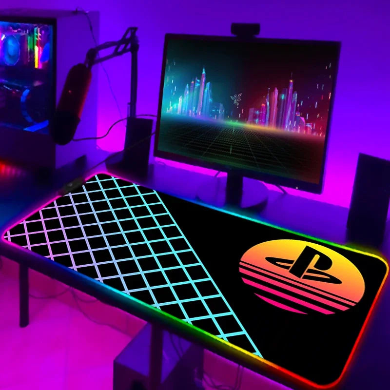 LED Gaming Mouse Pad With Backlight Deskmat PSFour Mousepad RGB Gamer Desk Decorations Computer Mouse Pad Pc Gamer Full Mat